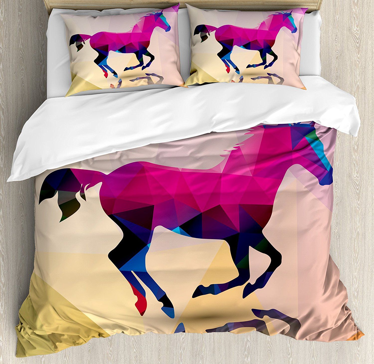Geometric Duvet Cover Set Shaded Abstract Horse Pattern Indie Novelty Symbol Print Home Decor 4 Piece Bedding