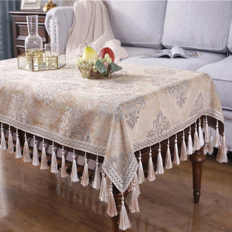Wedding Party Tassel Tablecloth Heavy Weight Cotton Linen Round Rectable Table Cloth Bedside Side Mantel Cover