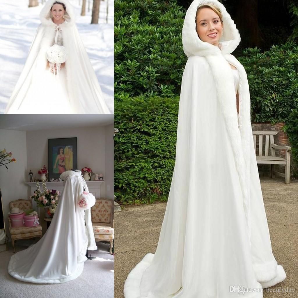HOT Bridal Winter Wedding Cloak Cape Hooded with Fur Trim Long Flower Girl Cloak