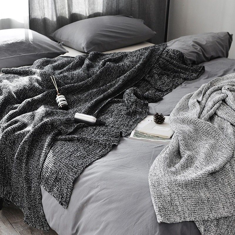 2019 Black Fishbone Cable Knit Throw Blanket For Couch Sofa Chair Home Decorative Gray Blanket