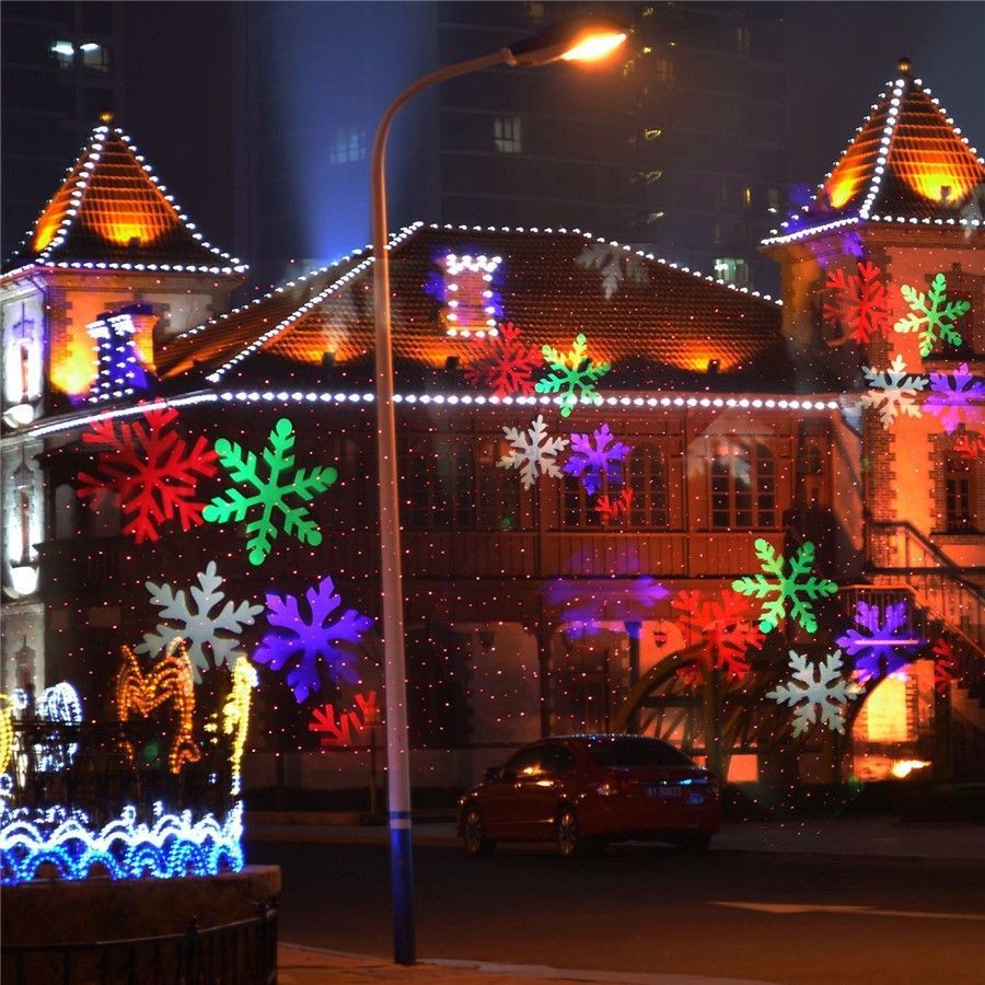 RGB/White LED Laser Projector Lamps Stage Light Outdoor Snowflakes 10