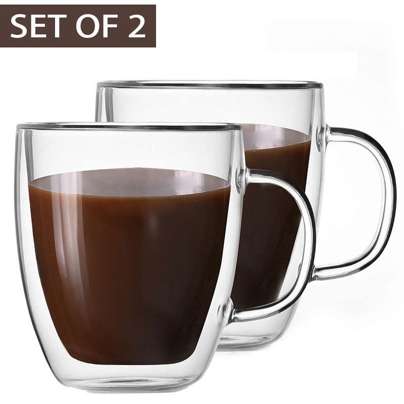 Cupwind Glass Coffee Mugs Double Wall Insulated Mug Set With Handle Clear Cups For Drinking Tea Latte Espresso Juice Or Water
