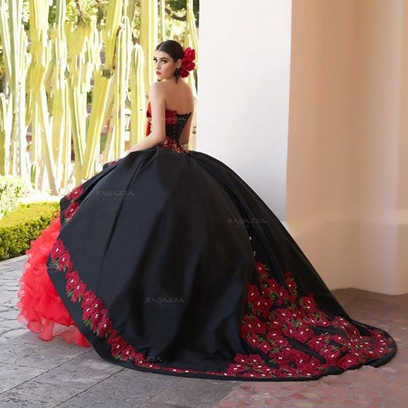 black and red quince dress