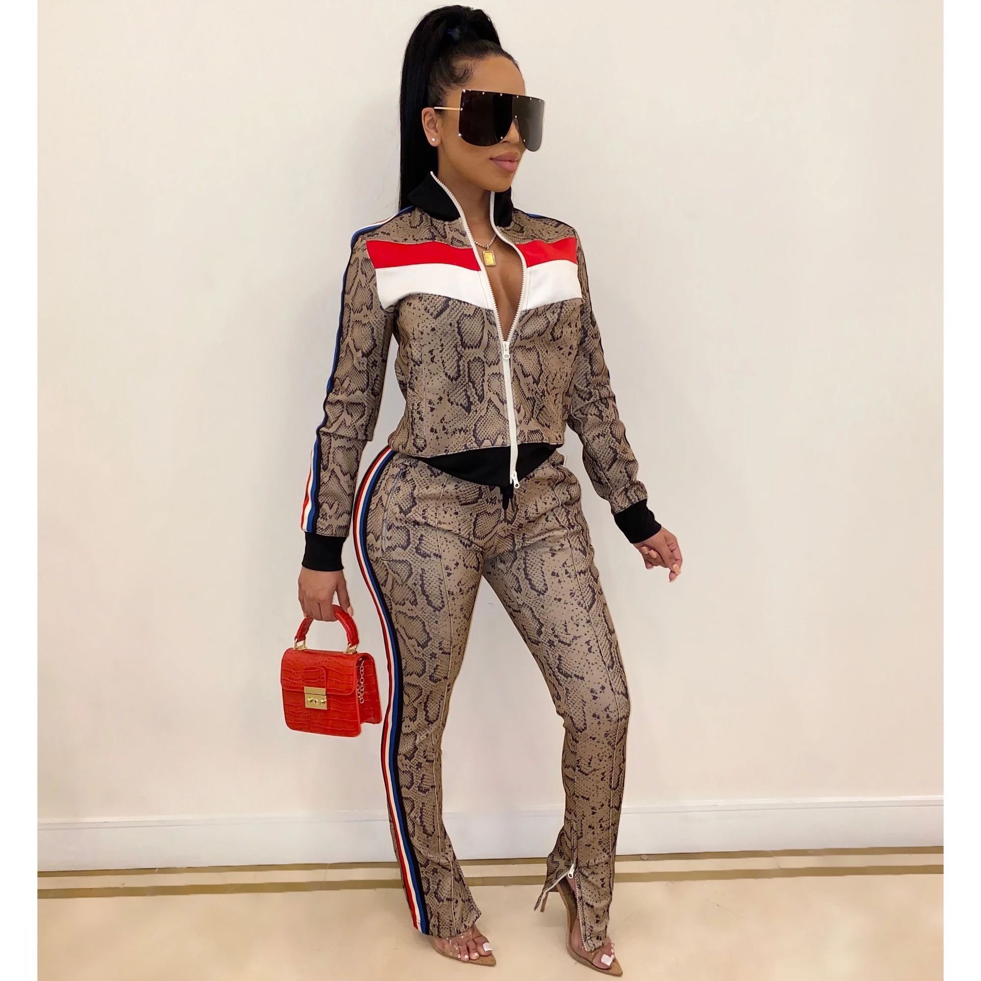 snake print jogger set
