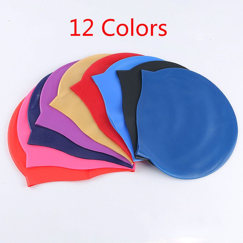 Ewanda store Solid Color Lycra Waterproof Swim Caps with PU Coat for Long Hair Swimming Cap