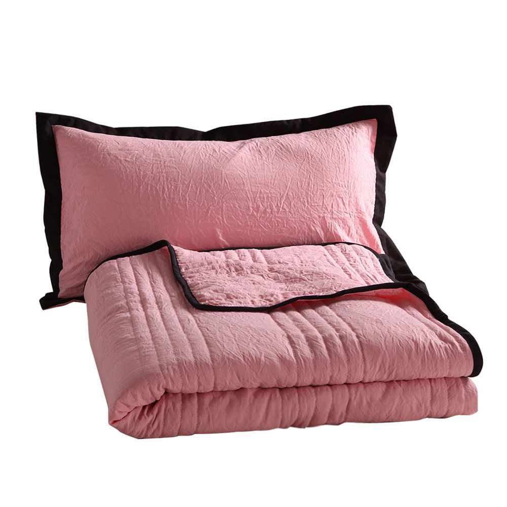 3 Pcs Quilt Set 1 2 Pillow Sham Polyester Pink Queen King Size Quilted Blanket