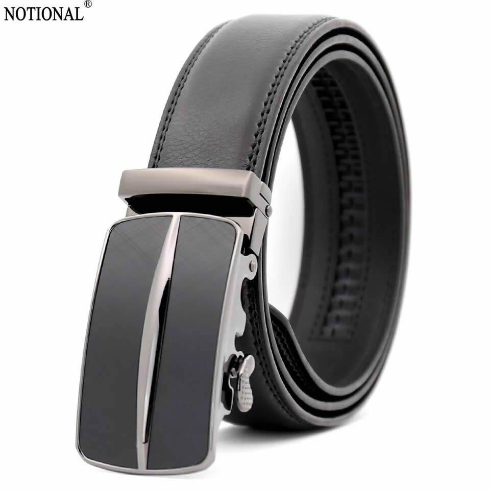 Men/'s Fashion Automatic Sliding Buckle Real Leather Ratchet Belt Waistband Jeans