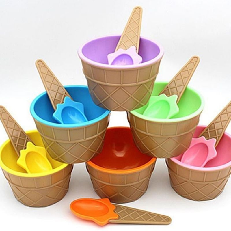 2021 Plastic Diy Ice Cream Bowl With A Spoon Candy Color