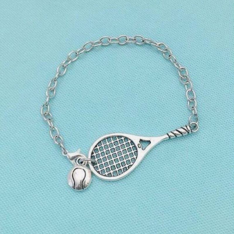 Tennis Racket & Ball Bracelet Bangle Vintage Silver Handmade Friendship Sport Bracelet For Women