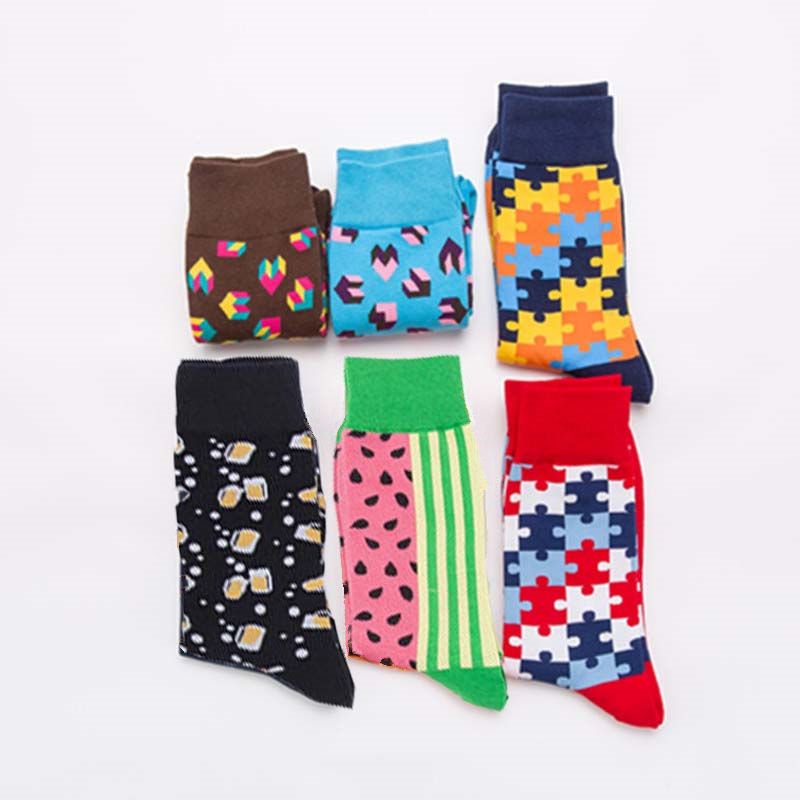 2021 High Quality Men Happy Socks Casual Combed Cotton Mens Funky Socks Fashion Colorful Jigsaw