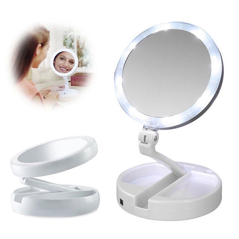 Portable Led Lighted Makeup Mirror Vanity Compact Make Up Pocket Mirrors Cosmetic Hand 10x Magnifying Glasses New