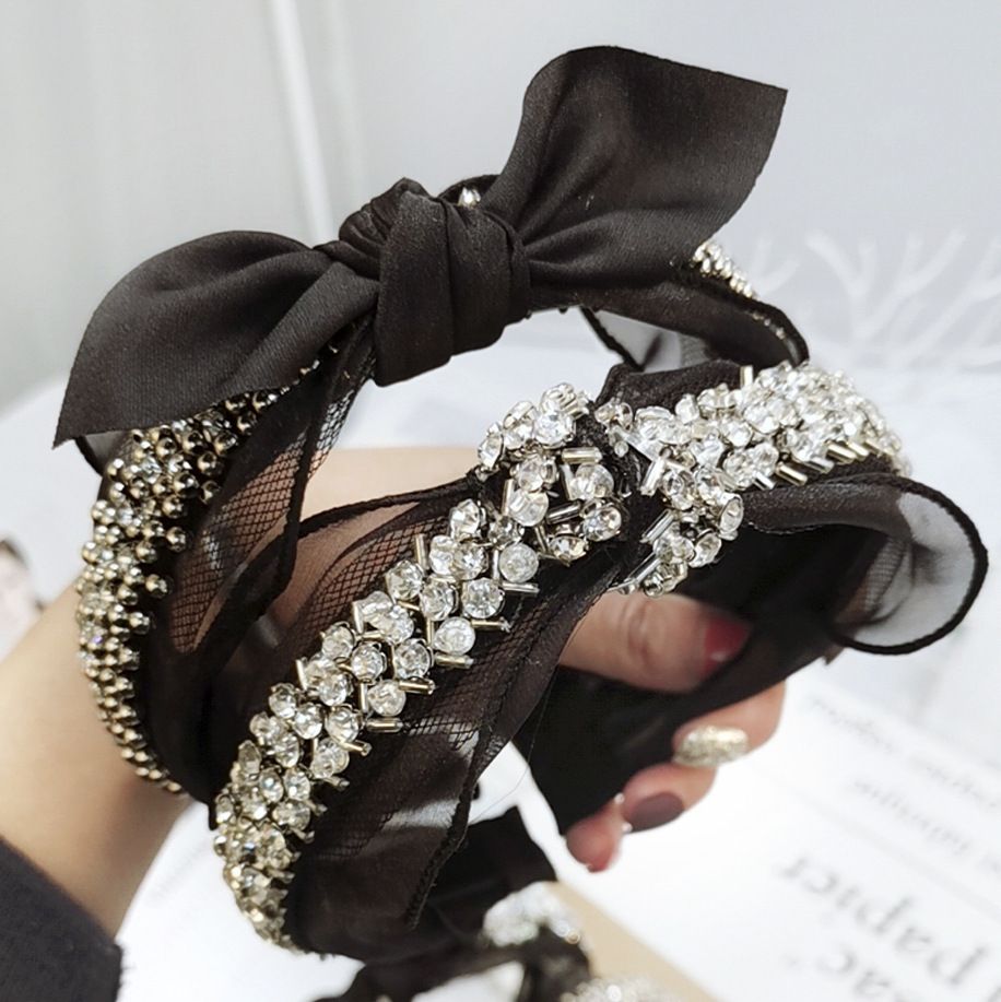Lace Headband Diamond Pearl Rhinestone Hair Accessories Black Butterfly ...