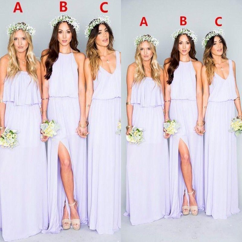 Lilac Long Bridesmaid Dresses Ruffles Bohemian Floor Length Summer