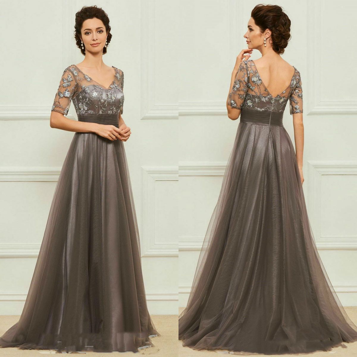 Plus Size 2020 V Neck Mother Of The Bride Dresses Full Length Outfits