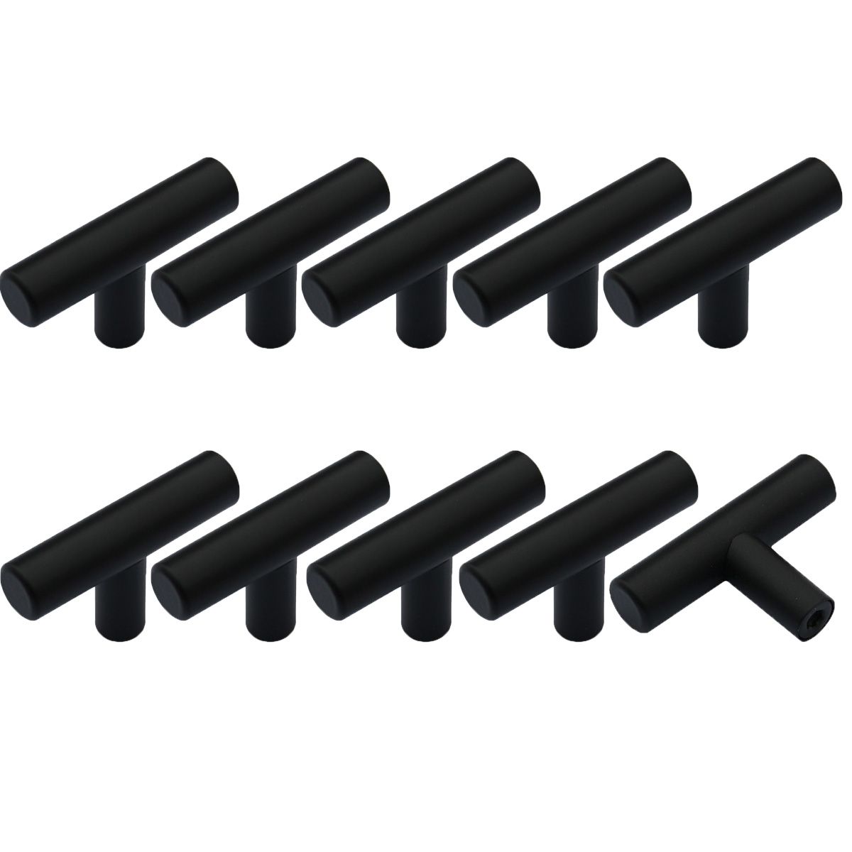 2020 Matte Black Door Handles T Bar Single Hole 2 Inch Length