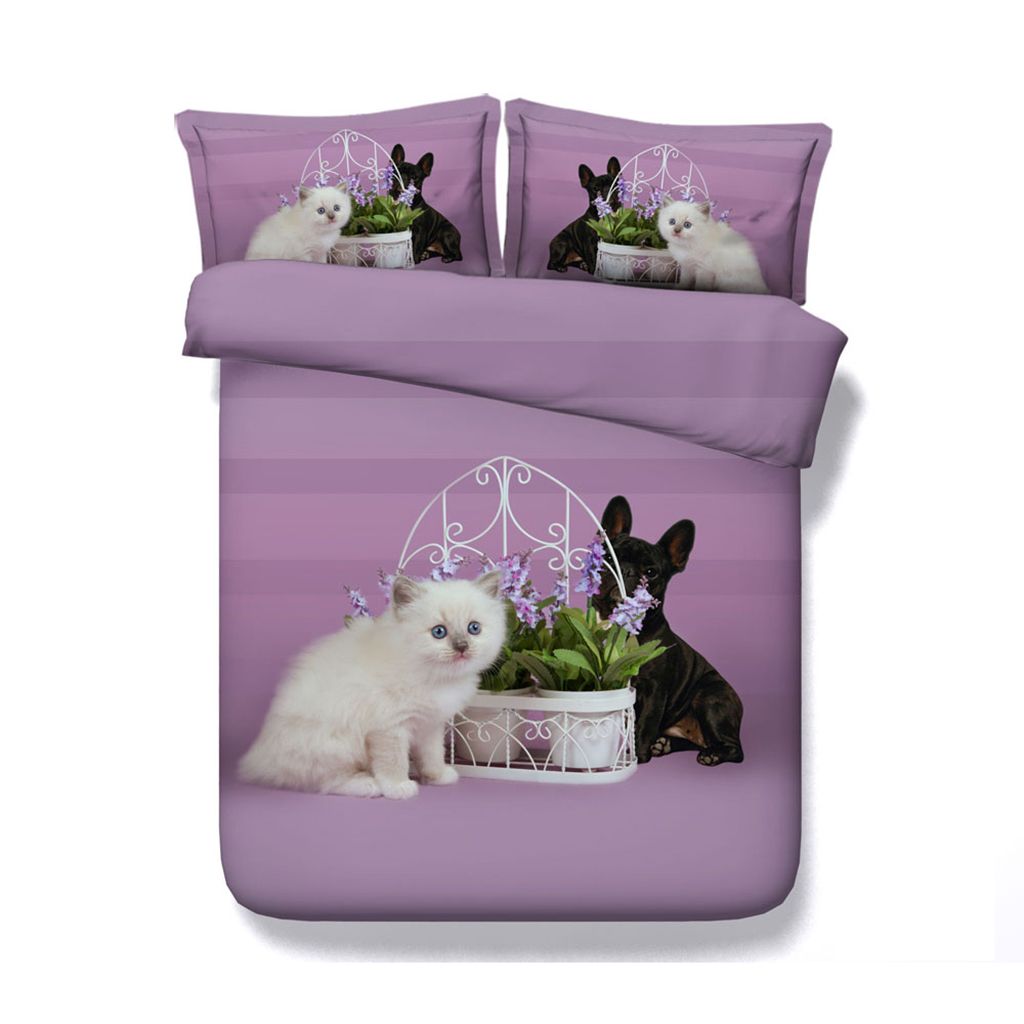 Cats Dogs Print Cute Kids Full Duvet Cover Bed Set Bedding Sets For Boys Girls Teen Students Queen Soft Microfiber Comforter
