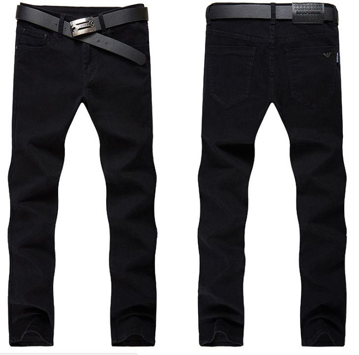 2021 High Quality Black Men'S Business Jeans Stretch Cotton Straight ...