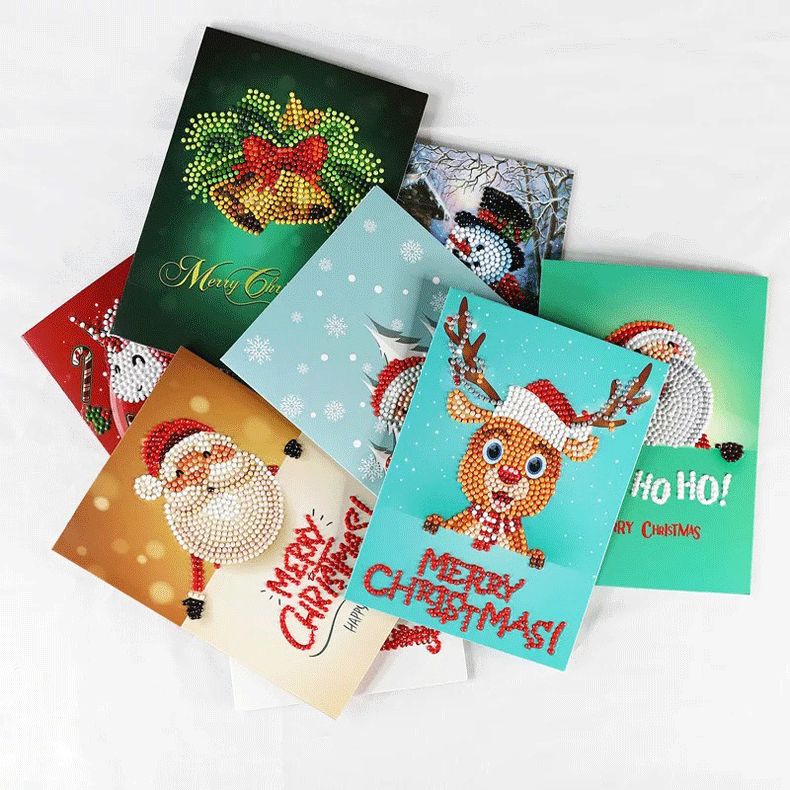 Christmas Diamond Picture Greeting Cards Diy Merry Christmas Decor Greeting Card Santa Clause 8pcslot Party Creative Favor Gift Ffa1345 - 