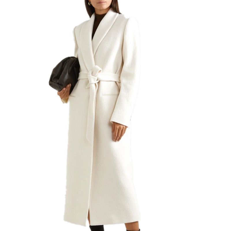 2021 Women Coats Winter Wool Long Coat Slim Vintage Fashion White