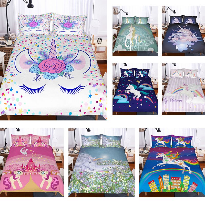 3d Unicorn Bedding Sets Duvet Cover Set Lifelike Bedclothes With 3d Unicorn Bedding Sets Duvet Cover Set Lifelike Bedclothes With Pillowcase Bed Comforters Queen Twin King Size Home Textiles Girl Blue