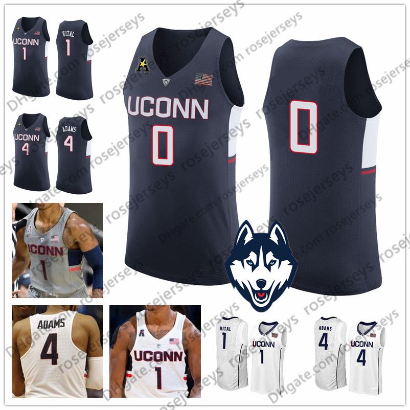 2019 Custom Uconn Huskies College Basketball White Navy Gray
