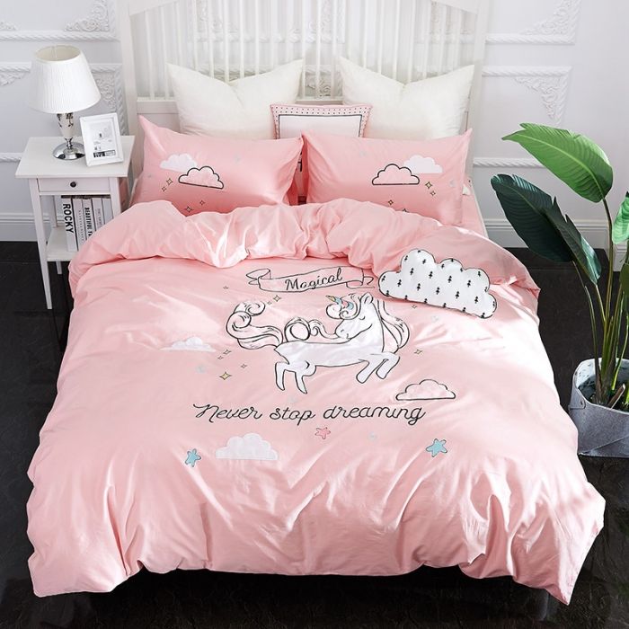 New Pink Unicorn Bedding Sets Embroidery Bed Set Double Twin Queen New Pink Unicorn Bedding Sets Embroidery Bed Set Double Twin Queen King Size Duvet Cover Sheet Pillowcase Flannel Covers