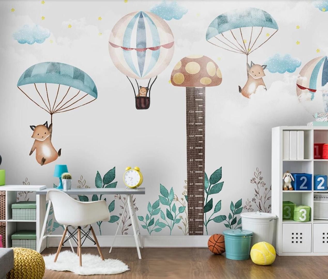Kids Bedroom Wall Mural Carton Height Sticker Hot Air Balloon Wallpaper Children Room Wall Paper Roll Decor Papel De Parede