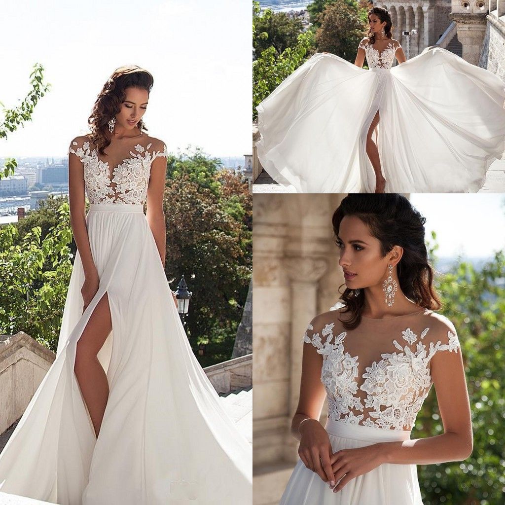 Discount 2019 Milla Nova Cheap Wedding Dresses Jewel Neck Illusion