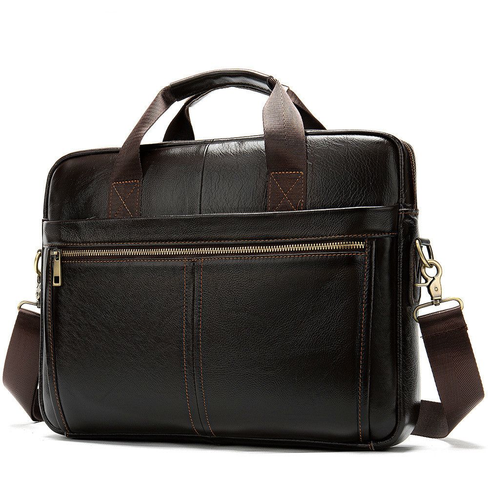 Men Zipper Brief Case Leather Bag Men Laptop Office Bags For Genuine ...