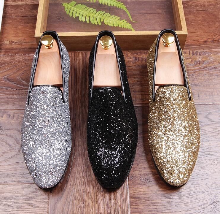 New Men Designer Casual Shoes Gold Glitter Leisure Slip On Loafer Shoes ...