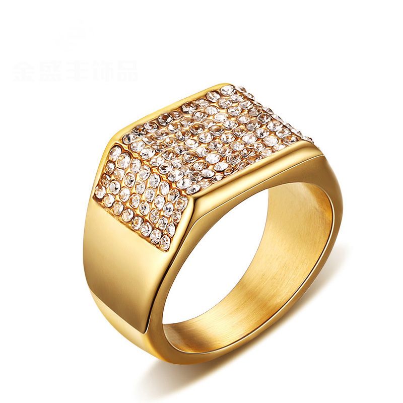 2020 Fashion Men Rings Gold Plated Stainless Steel Ring With Crystals