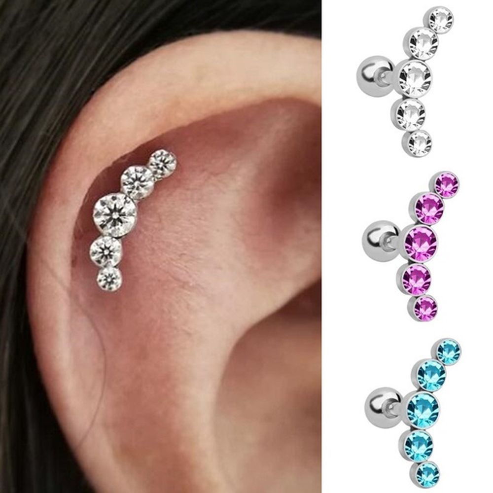 1pc Crystal Gem Ear Tragus Rings Stainless Steel Bar Ear Piercing Cartilage Helix Piercing Women Men Body Jewelry