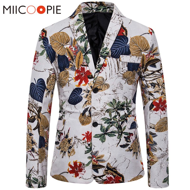 Mens Floral Blazer Vintage Print Dress Suit Casual Slim Fit Linen Thin ...