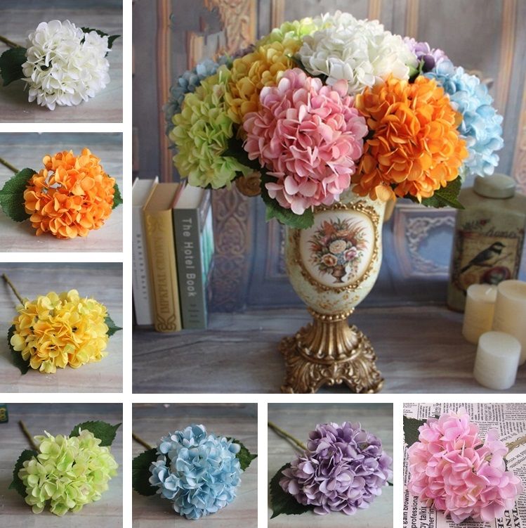 2020 Wholesale Artificial Hydrangea Flower Fake Silk Single Hydrangeas