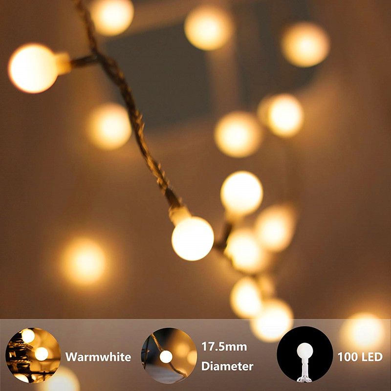 LED String Lights Plug In String Lights 100 LED Warm White Globe Lights