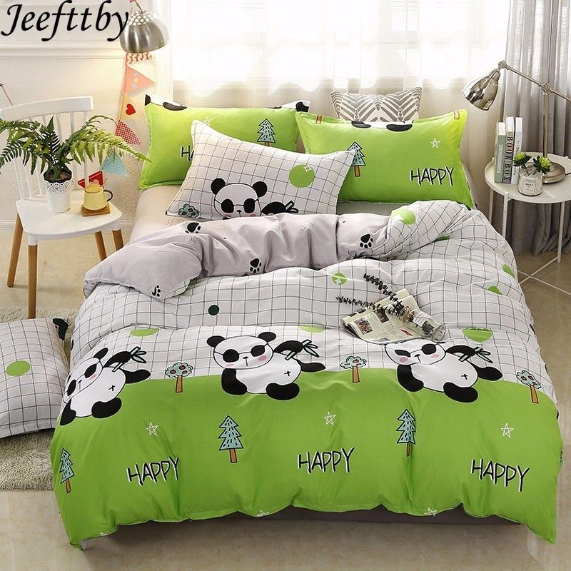 Jeefttby Home Textile Cartoon Panda Bedding Sets 3 4pcs Bedclothes Bed Linen Duvet Cover Sheet Pillowcase