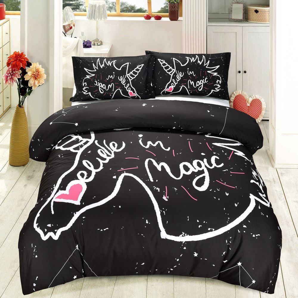 Unicorn Black Kids Bedding Set Duvet Cover Pillow Sham Comforter Unicorn Black Kids Bedding Set Duvet Cover Pillow Sham Comforter Quilt Covers From Anzhuhua 69 87 Dhgate Com