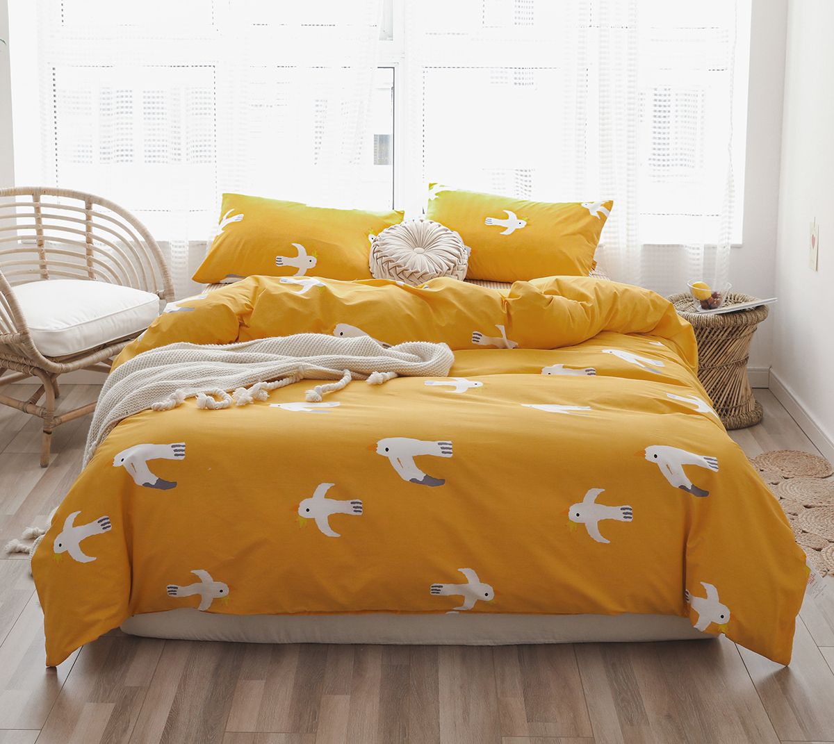2020 Lucky Home King Size Yellow Cotton Print Three Piece Set