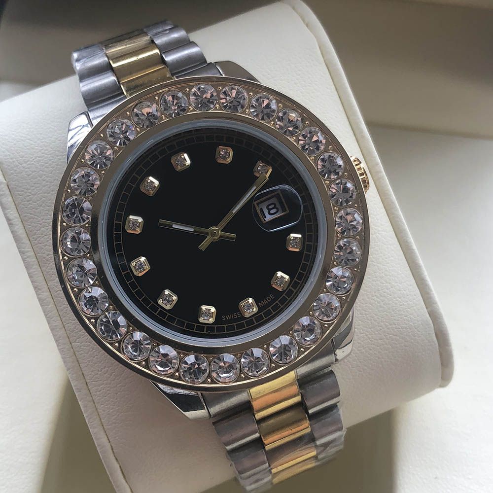 Acheter Nouveau Pas Cher Diamant Hommes Montre Grand Cadran De Luxe