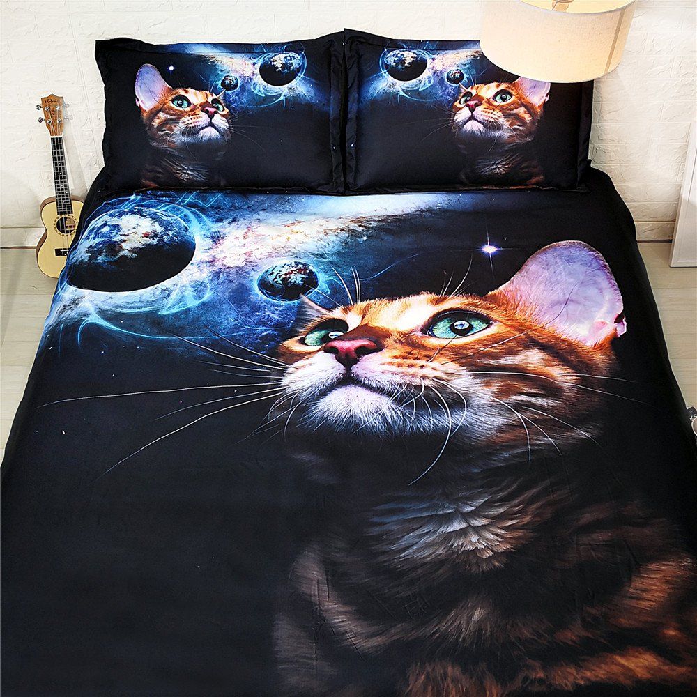 Galaxy Cat Bed Set Black Galaxy Bedding Bedspreads Queen Size Blue