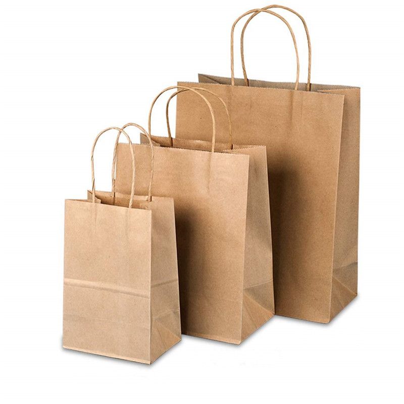 2020 Recycled Kraft Paper Bag Heavy Duty Paper Tote Gift Bag Portable