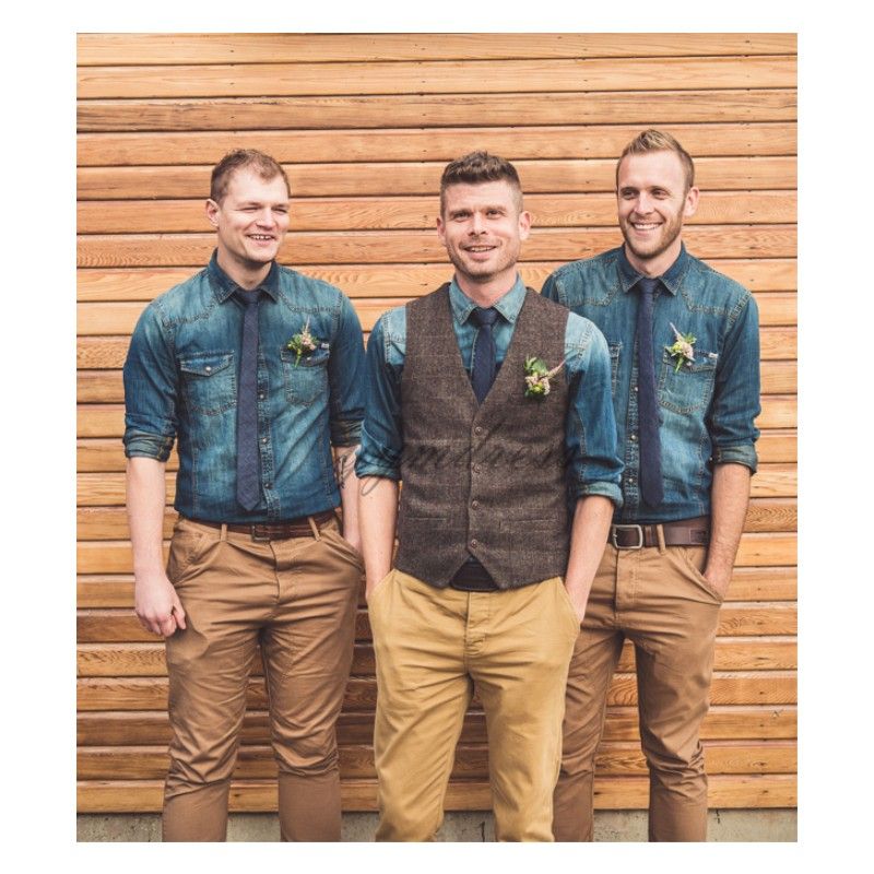 Vintage Brown Groom Vests 2019 British Style Slim Fit Single Breasted Sleeveless Men'S Suit Vest ...
