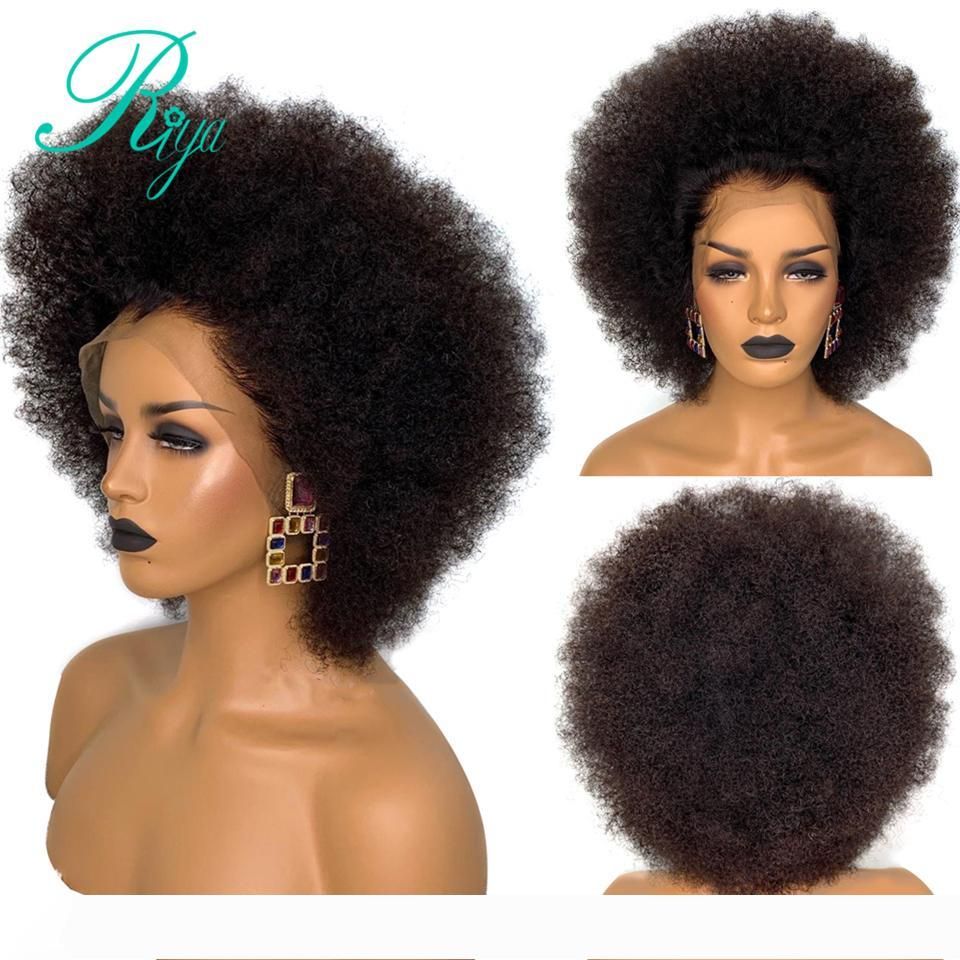 Short Mongolian Afro Kinky Curly Wig Pre Plucked Lace Frontal