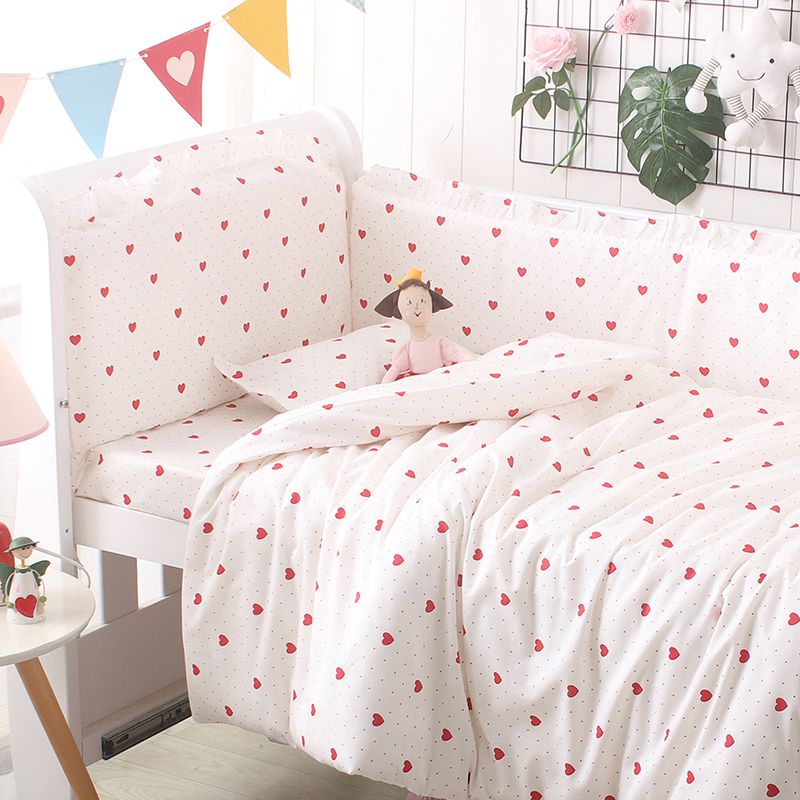 Custom Baby Bedding Set Bumper Pillowcase Bed Sheet Heart Design For Girls Crib Washable 120x60 130x70