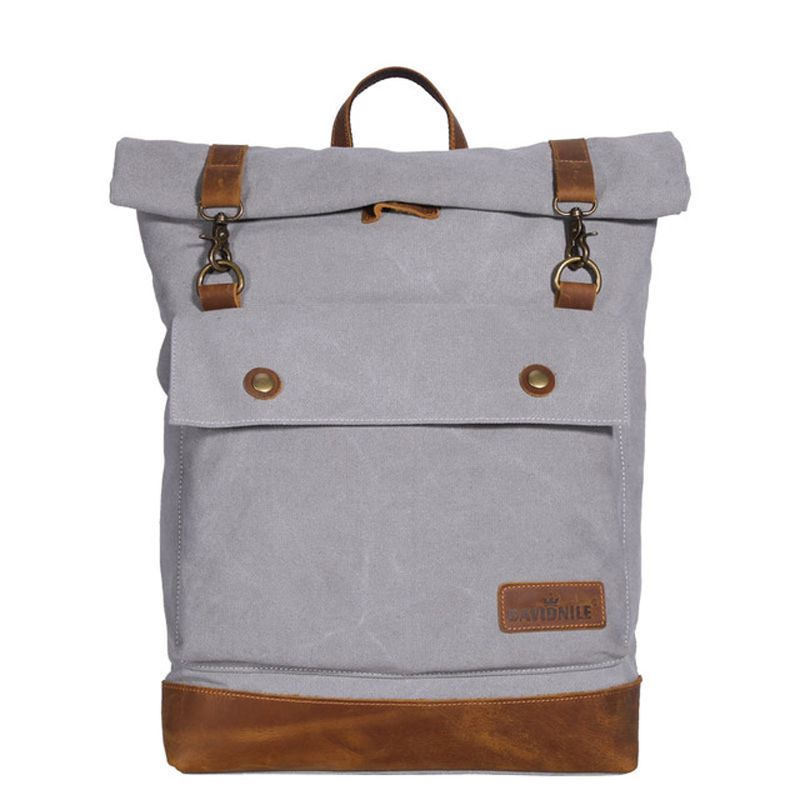Canvas And Leather Backpack Mens Vintage Large School Bag 14 Laptop Bookbag Waterproof Outdoor Travel Rucksack Satchel