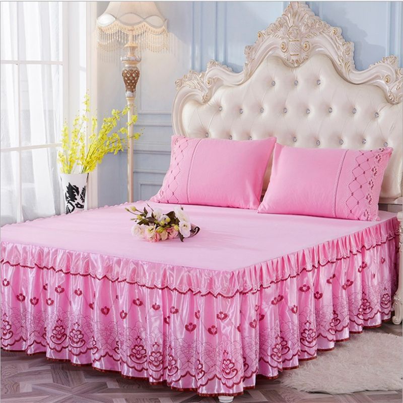Luxury Bed Skirt Silk Princess Bedding Sets Queen King Lace Ruffle Luxury Bed Skirt Silk Princess Bedding Sets Queen King Lace Ruffle Bedspread Cover Set Bedspreien Burlap Bedskirt From