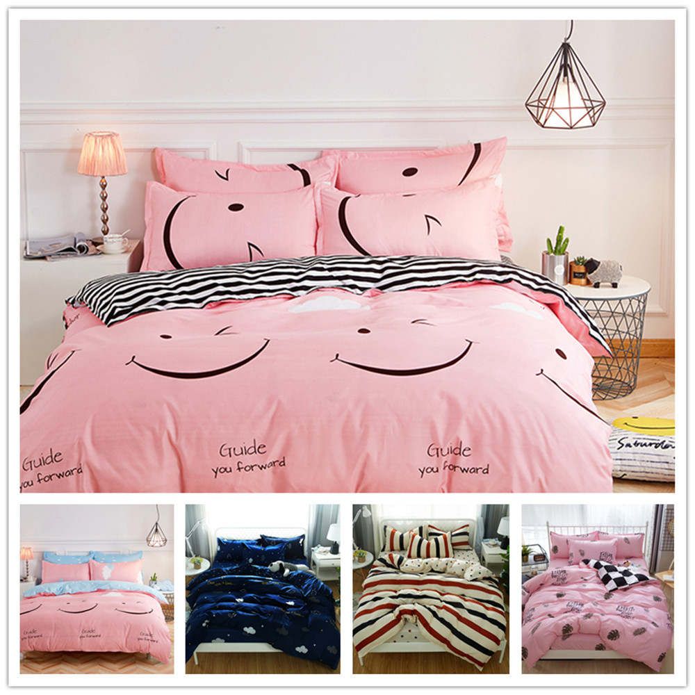 HOT Cartoon printing Blue Bedding Set Duvet Cover+Sheet+Pillow Case Four-Piece
