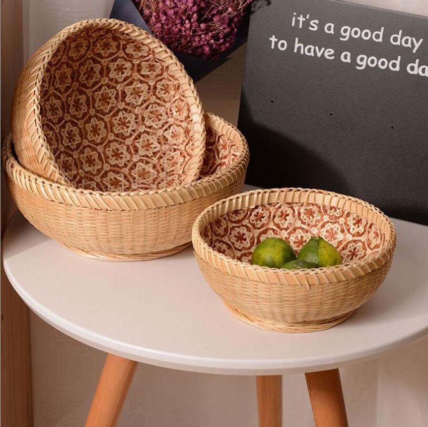 2021 New Bamboo Basket Fruit And Vegetable Storage Basket Big Bamboo