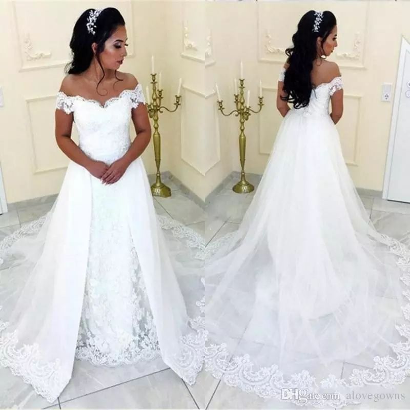 Discount Plus Size Overskirts Wedding Dresses Off Shoulder Cheap