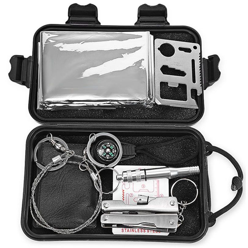 7 en 1 multi-fonction de survie outil Trousse D/'urgence Lumière DEL Sifflet Extérieur Nouveau